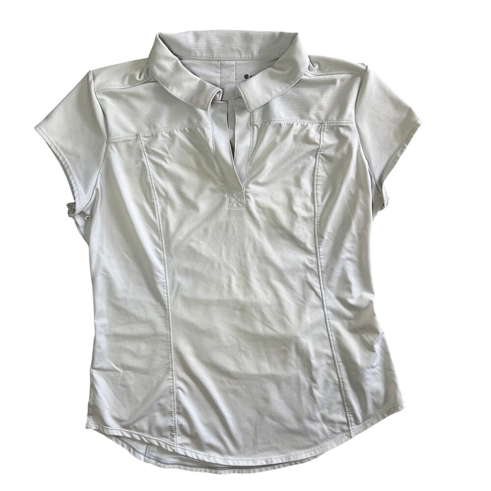 Athleta White Athletic Polo Shirt Women Medium Stretch Golf Top - Picture 2 of 16
